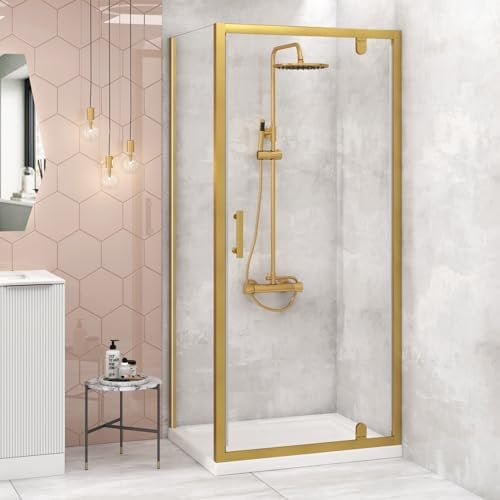 Venice 800 x 800mm Brushed Brass Rectangular Pivot Door Shower Enclosure - 6mm Glass | Sleek Modern Design, Durable 6mm Glass