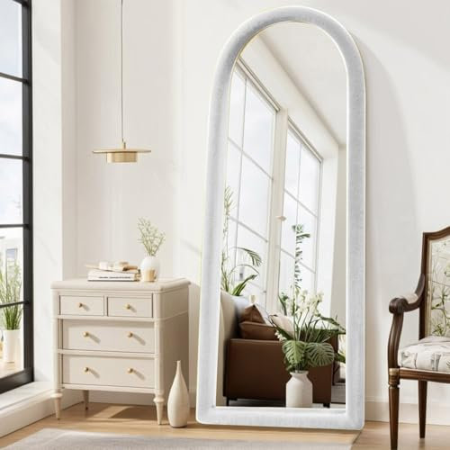 JAWGLOW Fluffy Full Length Mirror, Universal Ultra Soft Non-Slip Cover, Free Standing, 64x21, Full Body Mirror, Warm Home Decor for Living Room, Bedroom, Cloakroom (White)