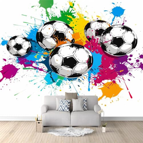 Papier Peint 3D Doodle Football 250x175 cm Panoramique Peinture Murale Interieur pour Salon Chambre à Coucher D'Enfant Maison Décoration Murale