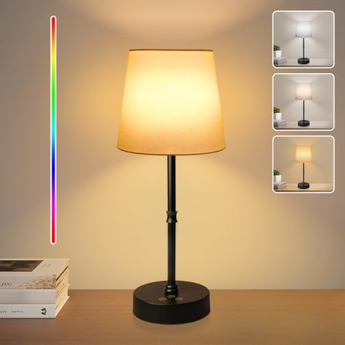 Befurglor LED Tischlampe Kabellos Touch Dimmbar 3 Farbtemperatur 3000K/4500K/6500K+7 Farben RGB, LED Aufladbar Akku Tischleuchte mit Lampenschirm für Restaurant, Schlafzimmer, Party, Kaffeehaus