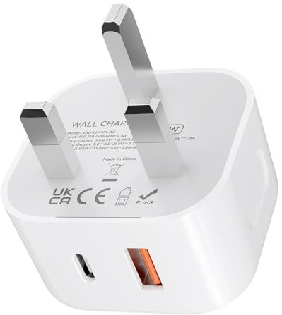 USB C Plug, 20W USB C and USB Wall Charger, Dual Port Fast Charging Type C Adapter Compatible with iPhone 15/15 Pro/15 Pro Max/14/14 Pro/13/13 Mini/12/12 Pro Max,iPad Etc
