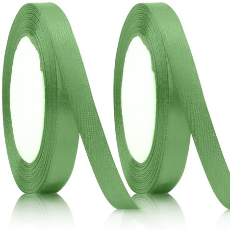 2PCS Geschenkband Grün - 10mm 22m Satinband, Dekoband, Blumenband, Kräuselband für Dekoration