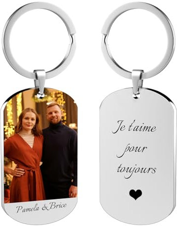 Porte-clés personnalisé avec motif double face, texte et photo gravés, hommes, femmes, petits amis, pères, mères, cadeaux d'anniversaire de couple.