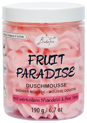 BadeFee - Mousse da doccia Fruit Paradise – 190 g – Doccia con prezioso olio di mandorle e aloe vera – Intensamente idratante come ricambio gel doccia – Profumo tonificante (Fruit Paradise)