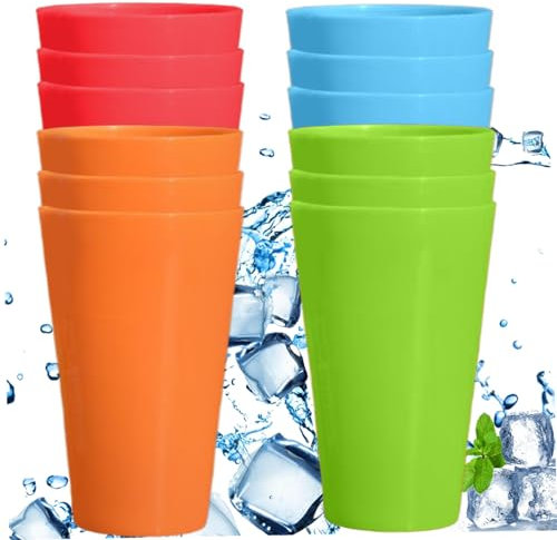 Plastic Tumblers Large Plastic Cups, 12PCS 450ML/15oz BPA Free Unbreakable Plastic Tumbler Cups, Dishwasher Safe Large Tumbler, Multicolor Big Plastic Cups