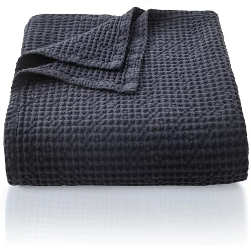 CHUFFED 100% Baumwolle Decke 270x 230 cm, Weiche und Atmungsaktive Tagesdecke, Waffelmuster Leichte Decke als Sofadecke Couchdecke, Weich Kuschelige Wohndecke Wohnzimmer, Sofa Couch Anthrazit