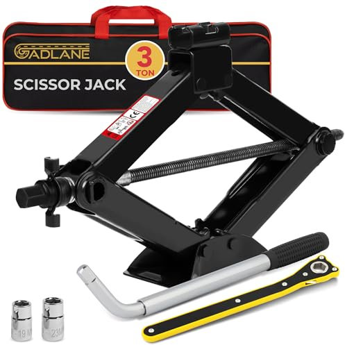 GADLANE Scissor Jack Kit - 3 Ton Portable Heavy Duty Car Jack Kit with Extendable Wrench, Ratchet for Easy Lifting for Cars/SUVS/Sedans, Compact Storage Case (Lifting Range 3.9-15.3 Inches)