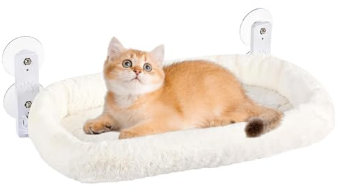 Asta di seduta senza fili per gatti alla finestra – 30 x 60 cm grande amaca per gatti con forti ventose per viaggiare | Forte amaca a ventosa per finestre | Scaffale per gatti traspirante