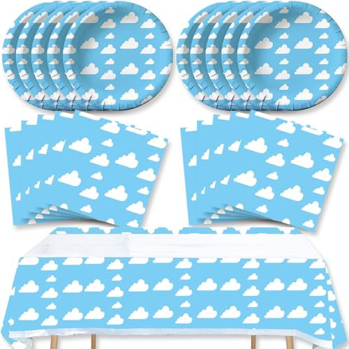 41pcs Blue Sky White Clouds Party Supplies,White Clouds Birthday Party set Include dessert plate,Napkin and Tablecloth,Used for Cartoon Story Birthday Party Decoration