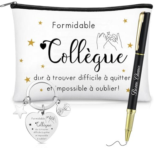 Xuniea Set de Cadeaux pour Collègue de Travail Femme Porte-Clés pour Collègue Trousse de Maquillage Stylo à Bille Pochette de Toilette Cadeau d'Adieu de Depart Retraite Anniversaire Noël(Étoile)