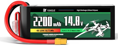 YUNIQUE Green-CLEAN-Power Lipo Akku 4S 14.8V 2200mAh 120C mit XT60 Stecker Silikonkabel weiche Schale 106x34x29mm 210g Hochleistungsakku RC Modelle