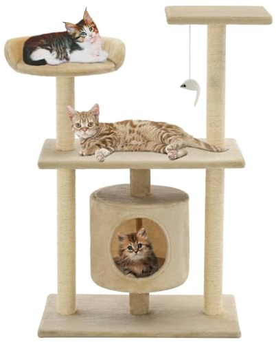 ShGaxin Katzen-Kratzbaum Sisal 95 cm Beige, Katzenkratzbaum, Katzenmöbel, Kratztonne Für Katzen, Aktivitätskratzbäume, Katzen Zubehör