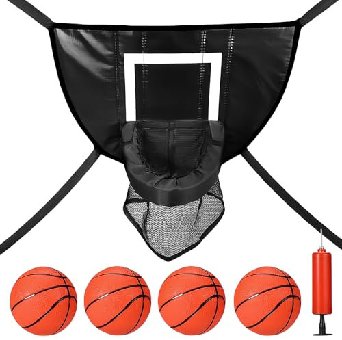 WIYETY Trampolin Basketballkorb Set, Mini Wasserdicht Basketballkorb, 49 * 36cm, mit 4 Bällen und 1 Ballpumpe, für Trampolin (Schwarz)