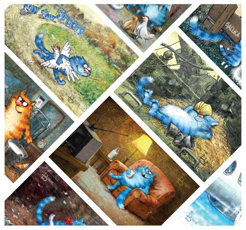 10 Stück 10 x 15,2 cm Exklusives Postkarten-Set mit blauer Katze, Postkarten für den Versand von Rina Zeniuk, Postcrossing-Postkarten für Kinder, Postkarten aus der Blue Cats Collection, 300 g/m²