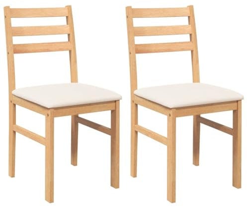 vidaXL Sillas de Comedor con Cojines 2 uds Madera Maciza Caucho, Silla de Comedor, Silla de Cocina, Asiento de Comedor, Silla, Silla de Sala de Estar
