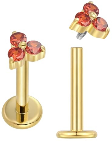 Pierced Koala Lot de 2 boucles d'oreilles à tige en titane 16 g à dos plat pour labret, tragus, cartilage, lèvre, monroe, conque, 8mm, Titane, Pas de gemme