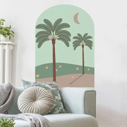 TOARTi Peel and Stick Wall Decal Green Coconut Tree Arch Wall Sticker,Bohemia Wallpaper Plants Wall Sticker Headboard Nursery Wall Decor,20x32inch