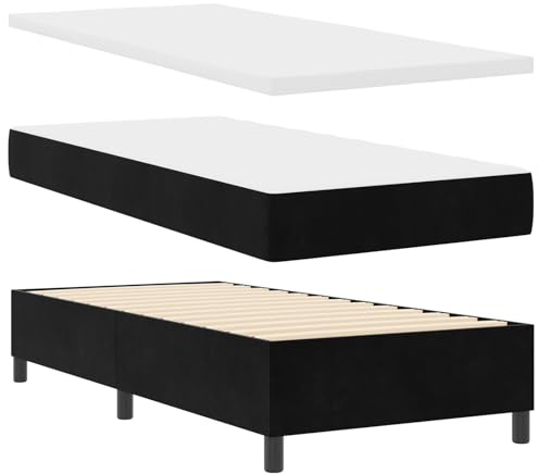 vidaXL Boxspringbett mit Veloursmatratze & Bank Schwarz 100X200 cm | Zeitgenössischer Stil mit Knopfheftung | Einfache Montage | Werkzeuge inklusive | Bequeme Einzelbettlösung für den Innenbereich