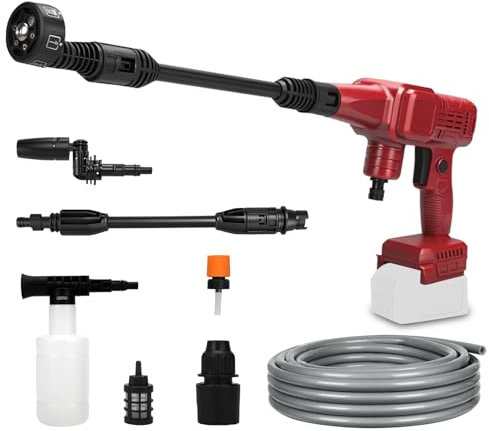 Nettoyeur haute pression sans fil compatible avec batterie Milwaukee M18, pistolet nettoyeur haute pression portable avec angles réglables 6 en 1, tuyau de 5 m pour voiture, maison, pelouse, jardin