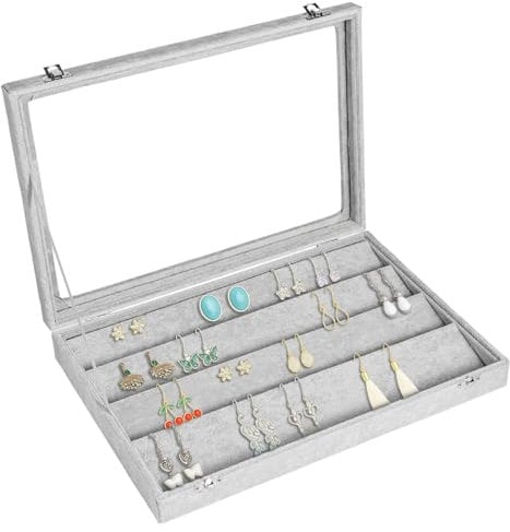 Earrings Organiser, Velvet Clear Lid Earring Holder & 40 Pairs Earrings Storage Box, Jewellery Boxes Display Showcase Case Lockable, Dustproof