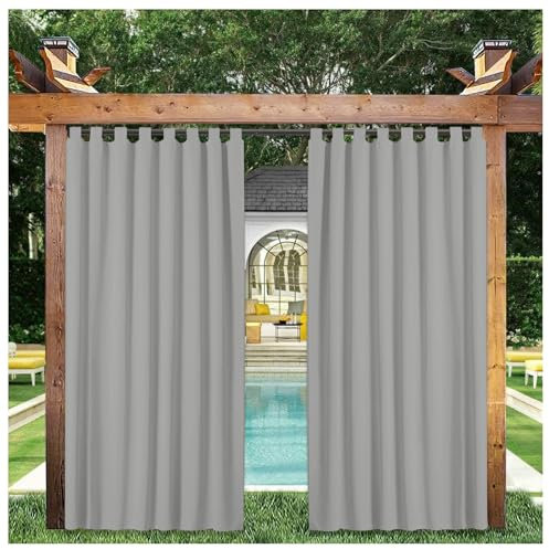 Mewkew Rideau Exterieur Impermeable pour Terrasse 300L × 200H cm, Rideaux D'extrieur résistants aux intempéries avec Onglet en Haut, Protection Solaire Rideau pour Pergola Tonnelle Balcon Jardin