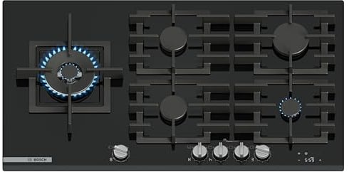 Serie 8, piano cottura a gas, 90 cm, vetro temperato, nero, PRS9A6H40