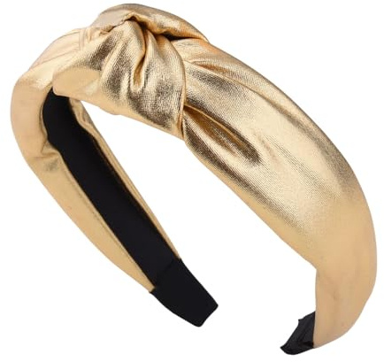 Serre-tête en cuir torsadé avec nœud doré pour femmes et filles pour cheveux fins épais