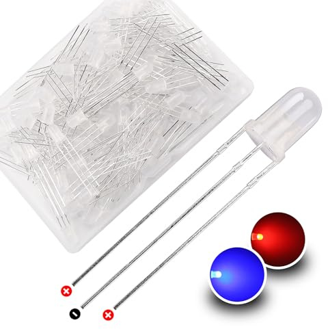 YIXISI 100 Stücke 5mm LED Leuchtdiode Gemeinsame Kathode, 3-Polige Zweifarbige Leuchtdioden, Diffus LED Diodenlichter, für Arduino, Rot Blau