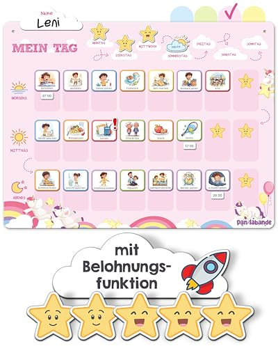 PANDABANDE Tagesplaner Kinder Routine mit 210 Magneten | Montessori Routine Planer Kinder für mehr Selbstständigkeit - Magnetischer Tagesablauf Plan mit Morgenroutine & Abendroutine