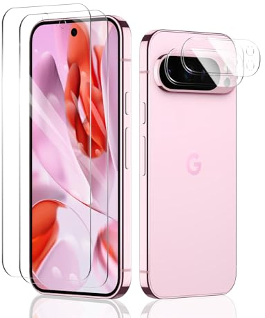 Fylnatc 2×Screen Protector for Google Pixel 9 Pro + 2×Camera Lens Protector, 9H Hardness Tempered Glass Film Case Friendly HD Clear Scratchproof Easy Installation No Bubbles