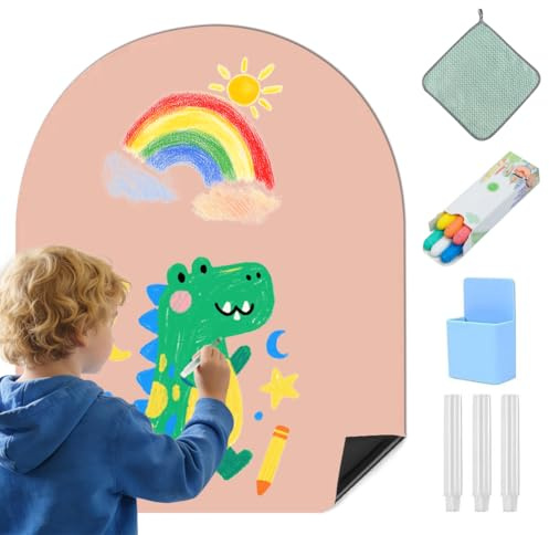 Magnetwand Kinder, Magnettafel Kinder Selbstklebend, Magnetfolie Kinderzimmer mit 6 Kreidestiften, 1 Reinigungstuch, 6 Kreidehaltern, 1 Aufbewahrungsbox, Magnetische Zeichentafel (Gewölbt Rosa)