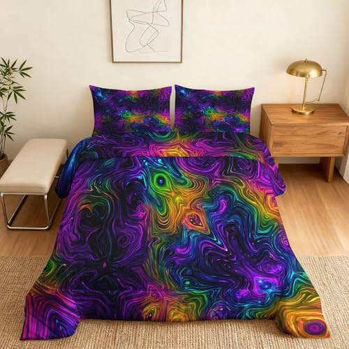 Generisch Abstrakte Bunt Bettdecke 200x200 4 Jahreszeiten, Ohne Bezug, 2 Kissenbezüge 80x80, Regenbogen Psychedelische Motiv Wende Steppdecke, Schlafzimmer Deko, Geschenke, Superweich - S&E954