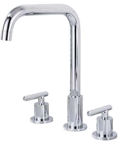 FQYEP Grifo para Lavabo 3 Orificios Giratorio de 360° Grifos para Lavabos de Baño 2 Manijas,Cromado,Estilo de Siete Caracteres