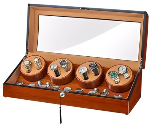 JHOMHF Leises Laufmotor-Uhrengehäuse, 8 Uhren + 9 Aufbewahrungsuhren, Präsentationsbox, Uhrenbeweger for Automatikuhren for Vater Ehemann Chef