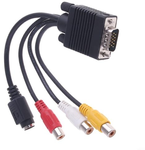 Torchlit Adattatore VGA a S-Video da 10 cm con 3 connettori RCA, convertitore maschio a femmina a 15 pin per TV e monitor