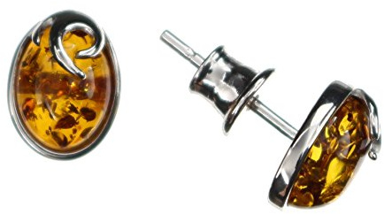 Boucles d'oreilles en ambre de la marque Artisana - Élégantes boucles d'oreilles ovales avec ambre - Argent sterling 925/000 rhodié, ambre de la Baltique Argent sterling 925/000 rhodié, Ambre