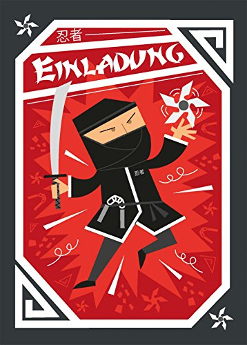 CardWheels 12 Einladungskarten Ninja zum Kindergeburtstag + 13 Aufkleber GRATIS - für Jungen und Mädchen/Karate Party Mitgebsel Geburtstagseinladungen Karten Set Einladungen Geburtstag Kinder