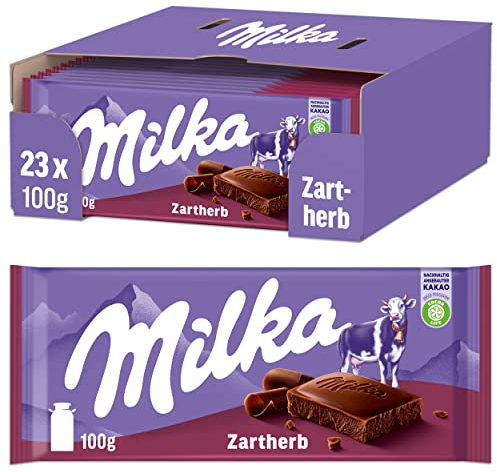 Milka Zartherb 23 x 100g, Zartschmelzende Schokoladentafel mit dunkler Alpenmilch Schokolade