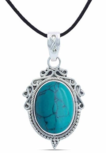 mantraroma Kettenanhänger 925 Silber Türkis Edelstein Kettenanhänger Damen Sterling Silber Halskette Anhänger Geschenk (MAH-124-15)