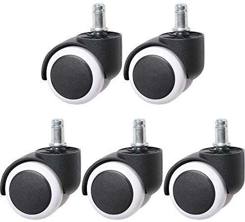 Rollenset Hartbodenrollen für Bürostuhl Schreibtischstuhl Rollen Durchmesser 50mm(2Zoll) Satz von 5 (Weiß Kolben 10X22mm)