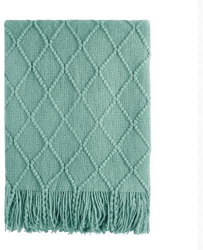 BOURINA Textured Solid Soft Sofa Throw Couch Cover Knitted Decorative Blanket, Turquoise, 127x152cm