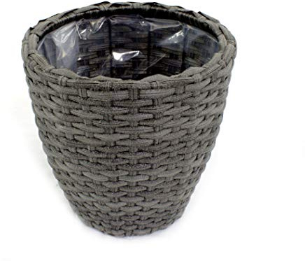 DARO DEKO Rattan Blumentopf rund 1 Stück - M anthrazit