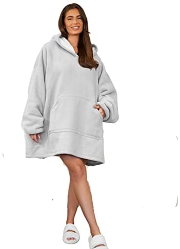 Sienna Unisex Hoodie Decke Ultra Soft Sherpa Fleece Warm Gemütlich Bequem Übergroß Wearable Hooded Sweatshirt für Erwachsene Teens Kids Big Pocket-Silbergrau, Silver Grey, Einheitsgröße