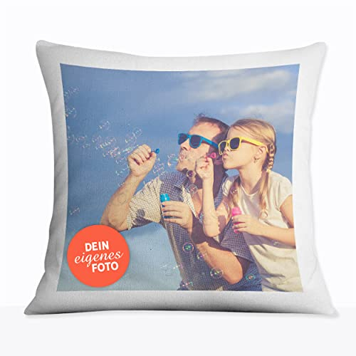 Sunnywall® Kissen selbst gestalten mit eigenem Foto und Text Fotokissen individuell personalisiert (40 x 40 weiß flauschig samtweich)