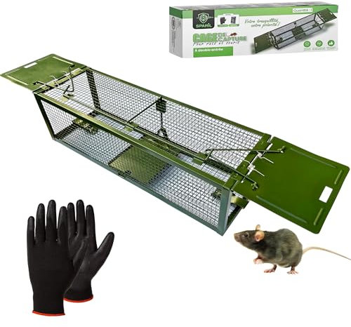 Rattenfalle Lebendfalle Mäusefalle Wiederverwendbar – Ohne Gift & Strom – Mit Doppeltem Eingang & Handschuhen – Tierfreundlich für Haus, Garten, Keller, Schuppen – Für Köder Aller Art geeignet
