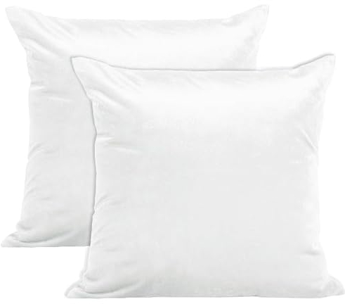Encasa Homes Kissenbezüge aus Samt - 2er-Set (45x45 cm) - Weiss- Uni gefärbt, weich & glatt, waschbar, quadratisch, großer Wurfkissenbezug für Couch, Sofa, Stuhl, Bett und Wohnbereich