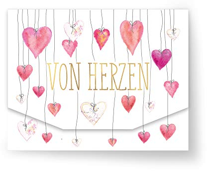 KE - Hochwertige Geburtstagskarte mit Druck, Umschlag innen, im Format 100x130mm - Beliebtes Klappkärtchen zum Geburtstag - Motiv: Von Herzen