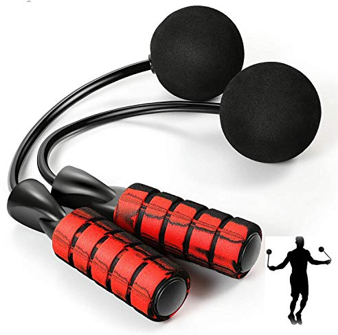 CYWQ Weighted Cordless Jump Rope, Tangle-free Exercise Skipping Rope (Red, EVA Foam Grip, PVC Body), Adjustable Length for Fitness, Boxing, MMA, Cross Training