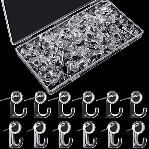 Push Pin Hooks Plastic Heads Pin Tacks Clear Wall Push Pins for Cork Board Map Photos Calendar, Home Office School Supplies, Clear (50 Pieces)