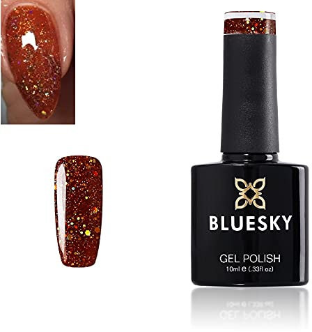 Bluesky Gel Nail Polish GLITTER DIAMOND RANGE BLZ CHOOSE YOUR COLOR GLITTER GEL UV LED Soak Off 10ml (BLZ 27 Multi Orange Bronze Glitter)